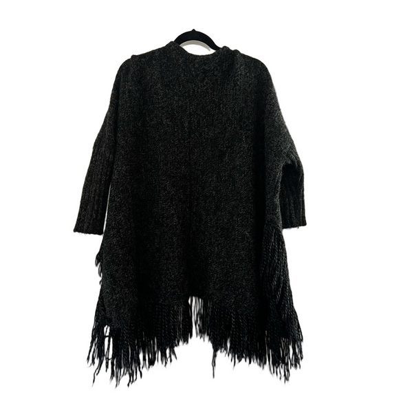 Women’s Cozy Black Fringe Cardigan - Picture 2 of 2